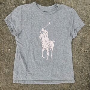 Polo Ralph Lauren Women Gray Big Pony Jockey Logo M Classic Preppy Cotton Tshirt